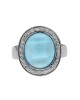 Frosted Blue Topaz Cabochon Diamond Halo Ring